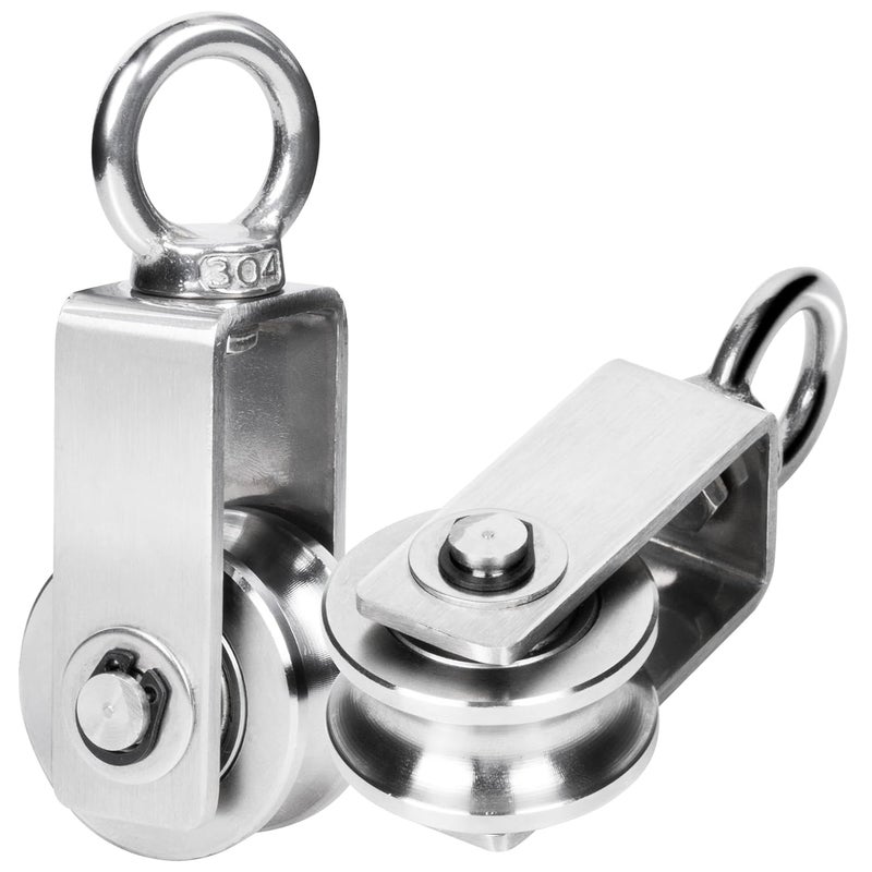 phepetroll Cable Pulley Wheel Stainless Steel, M34 Single Pulley Snatch Block, Heavy Duty Lifting Crane Swivel Hook, Bearing Inside Rope Pulleys for Lifting System Gym Equipment Clothesline, 551 lbs Load, 2 Pack - Image 1